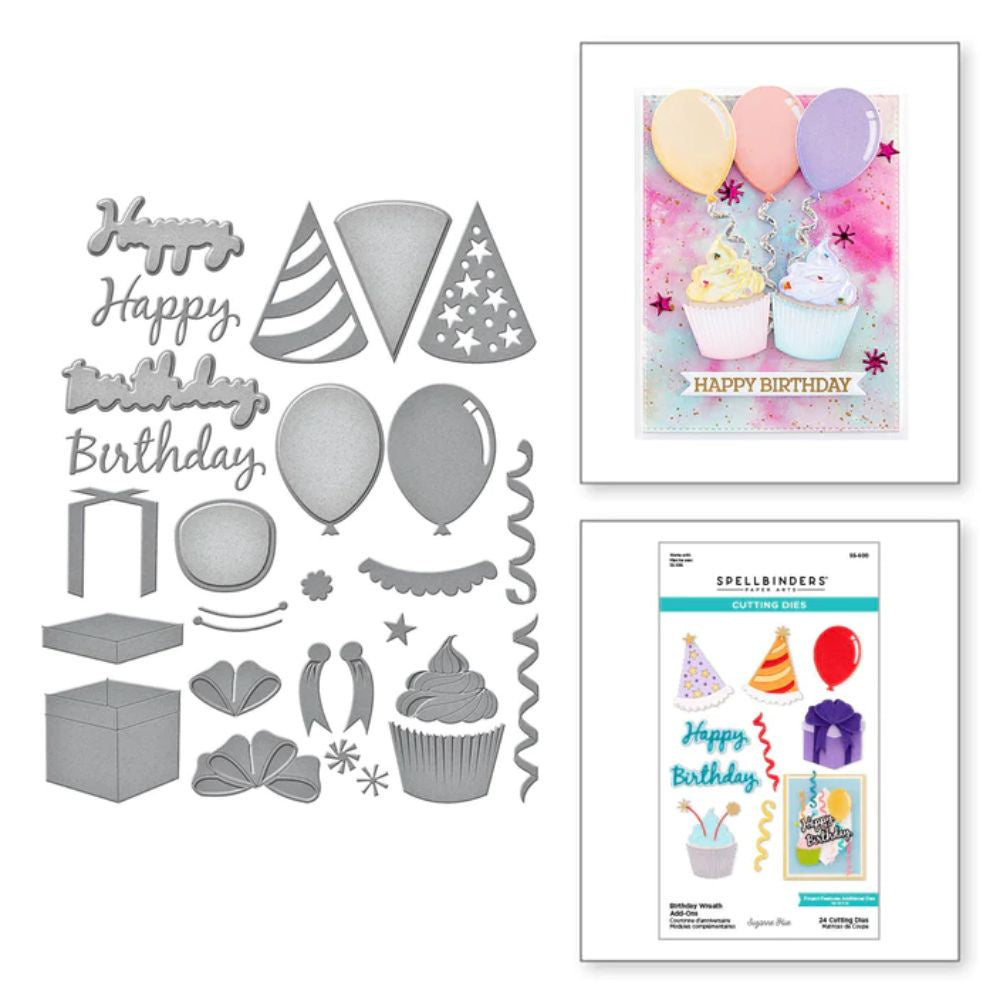 Spellbinders Birthday Wreath Add-Ons Etched Dies from the Beautiful Wreaths Collection by Suzanne Hue