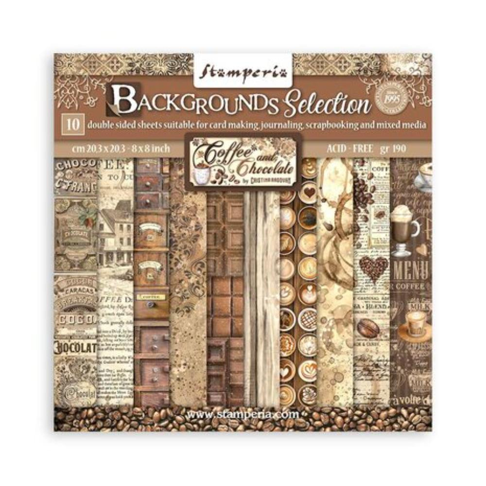 Stamperia Scrapbooking Small Pad 10 sheets cm 20,3X20,3 (8"X8") Backgrounds Selection - Coffee and Chocolate