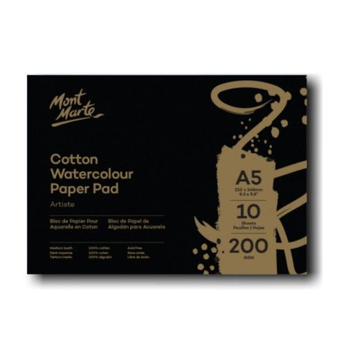 Mont Marte MM Cotton Watercolour Paper 200gsm A5 10 Sheets