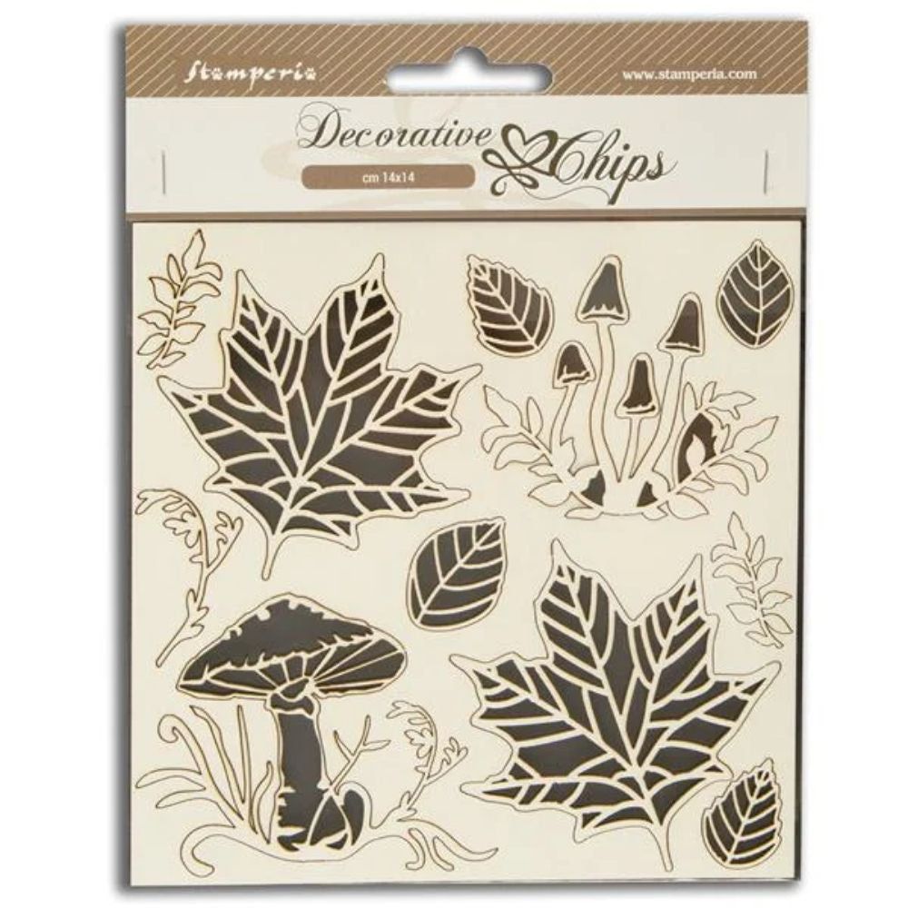 Stamperia Decorative chips cm 14x14 - Woodland mushrooms and leaves