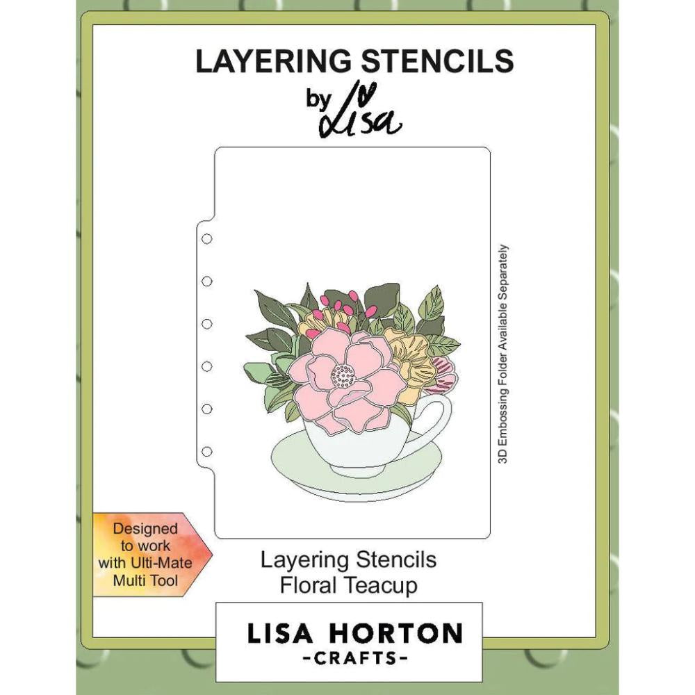 Lisa Horton Crafts Floral Teacup 5x7 Layering Stencils