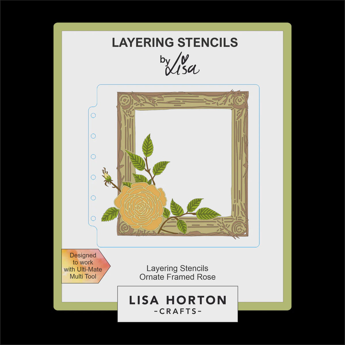 Lisa Horton Crafts Ornate Framed Rose 6x6 Layering Stencils