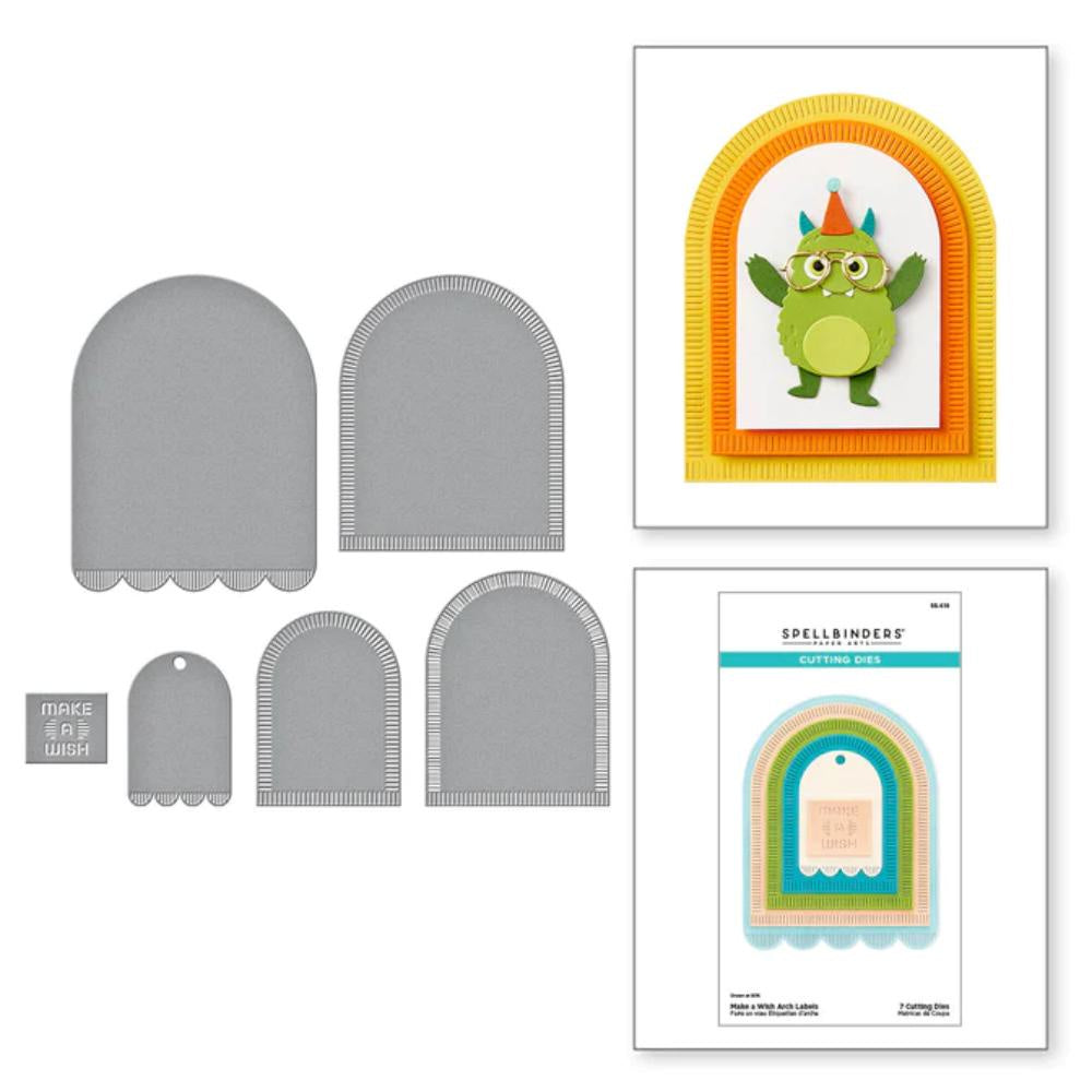 Spellbinders Make a Wish Arch Labels Etched Dies from the Monster Birthday Collection