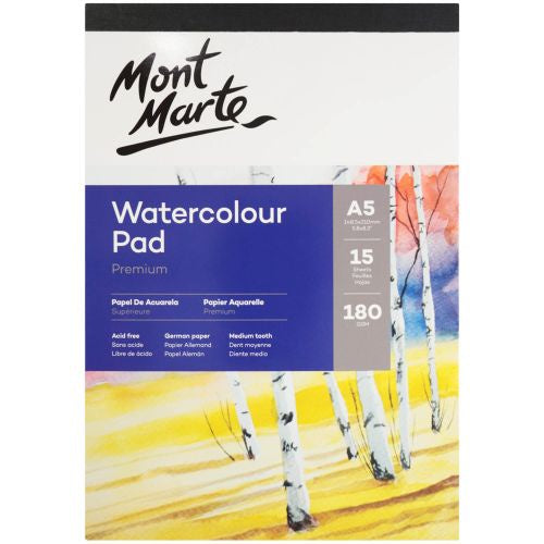 Mont Marte Watercolour Pad A5 - German Paper A5 180gsm 15sht