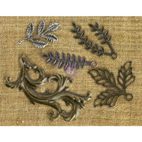 Prima Marketing Mechanicals Metal Embellishments Leaves #1 5/Pkg