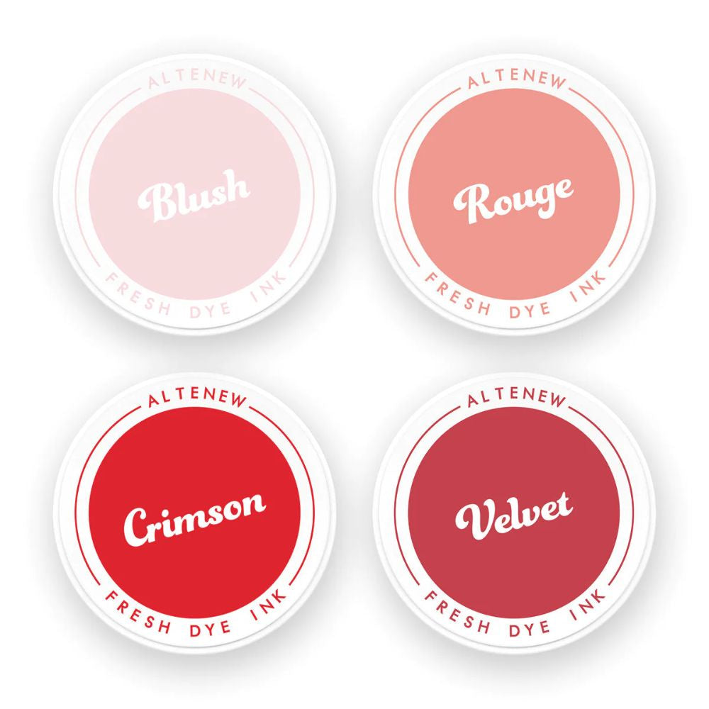 Altenew Red Sunset Fresh Dye Inks (Blush, Rouge, Crimson, Velvet) Round ink pads Bundle