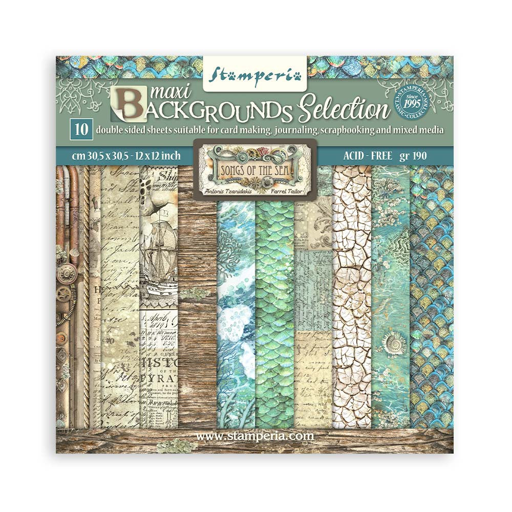 Stamperia Scrapbooking Pad 10 sheets cm 30,5x30,5 (12"x12") Maxi Background selection - Songs of the Sea
