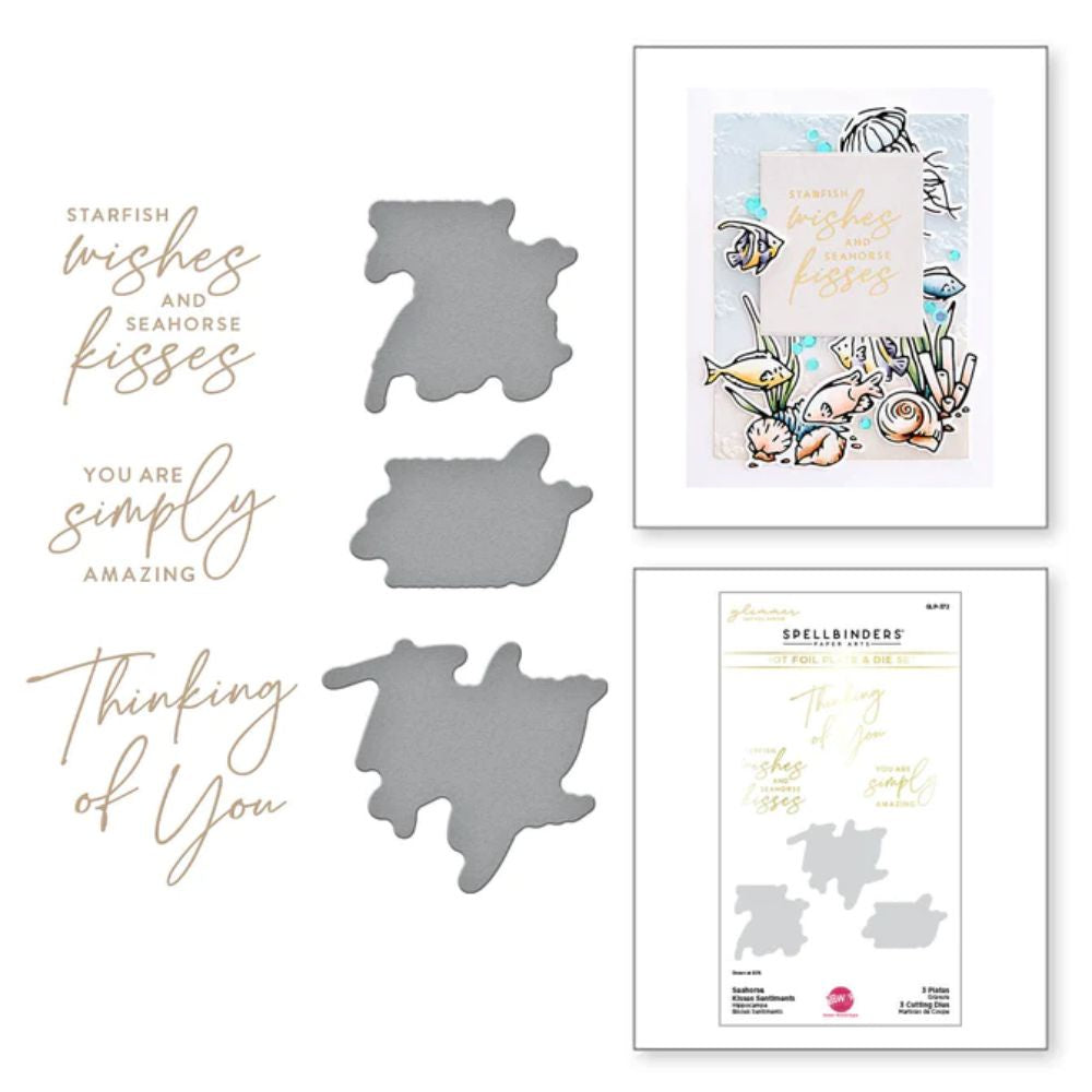 Spellbinders Seahorse Kisses Sentiments Glimmer Hot Foil Plate & Die Set from the Seahorse Kisses Collection by Dawn Woleslagle