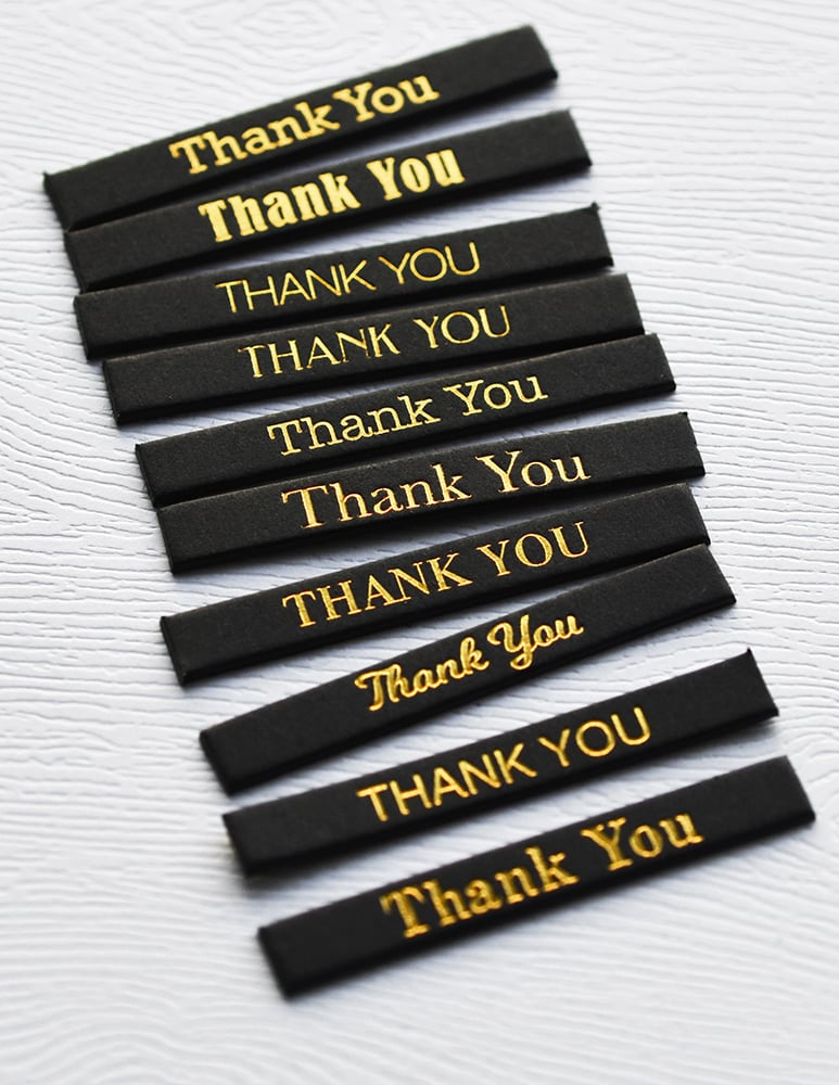 Memory Box ST005 Thank You Foil Greetings Black Tabs