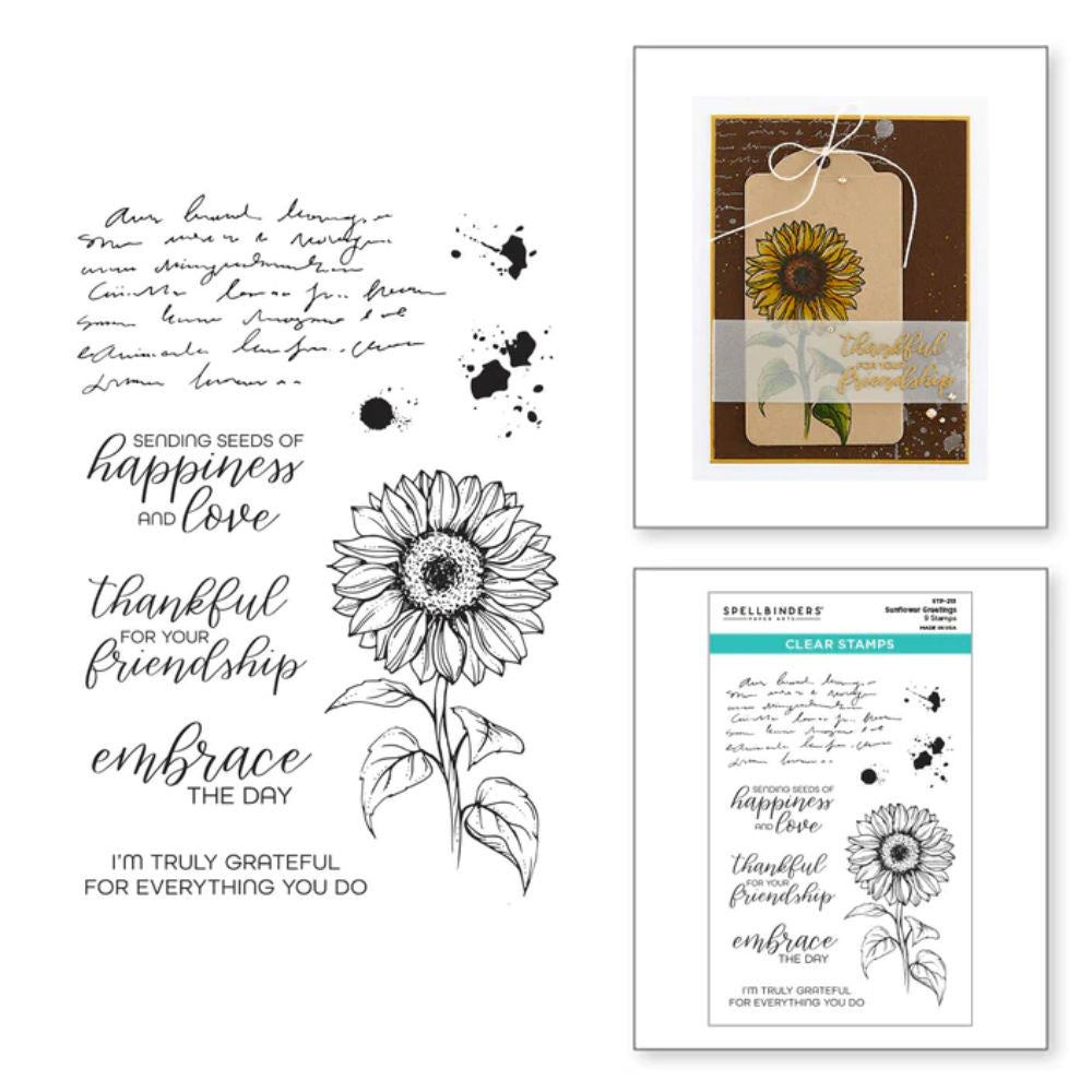 Spellbinders Sunflower Greetings Clear Stamp Set from the Serenade of Autumn Collection