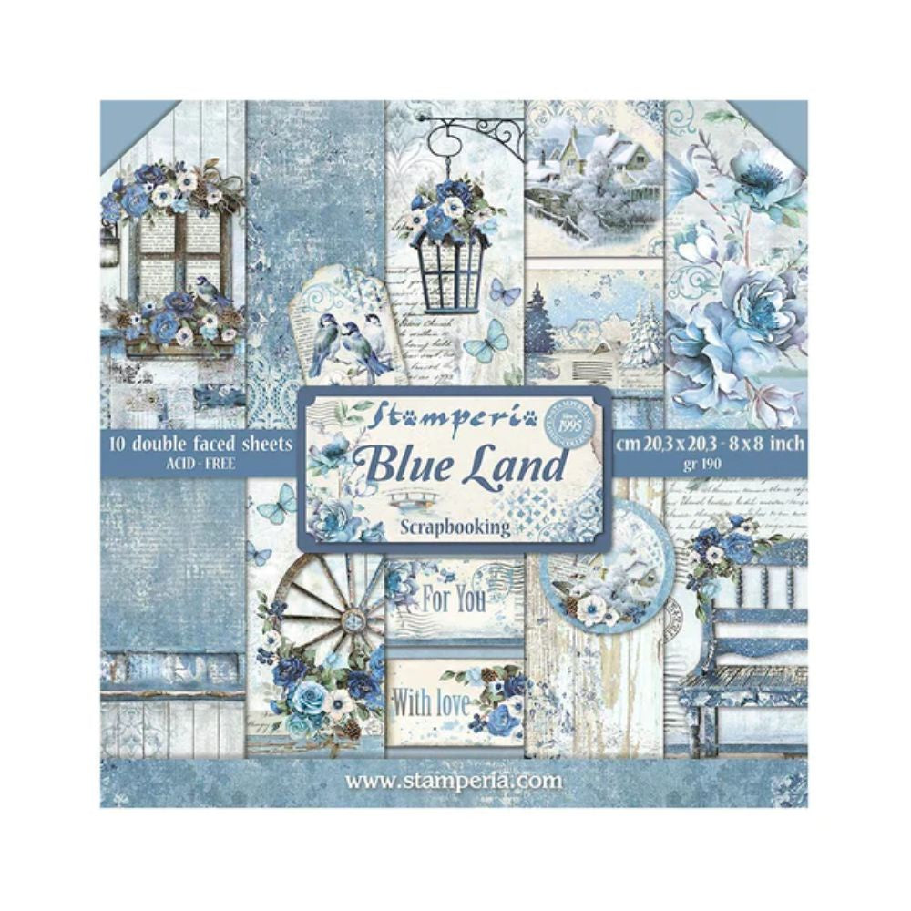 Stamperia Scrapbooking Small Pad 10 sheets cm 20,3X20,3 (8"X8") - Blue Land