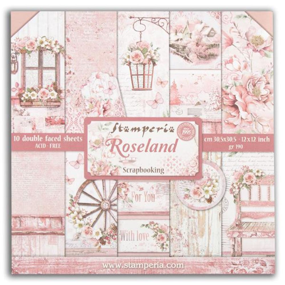 Stamperia Scrapbooking Small Pad 10 sheets cm 20,3X20,3 (8"X8") - Roseland