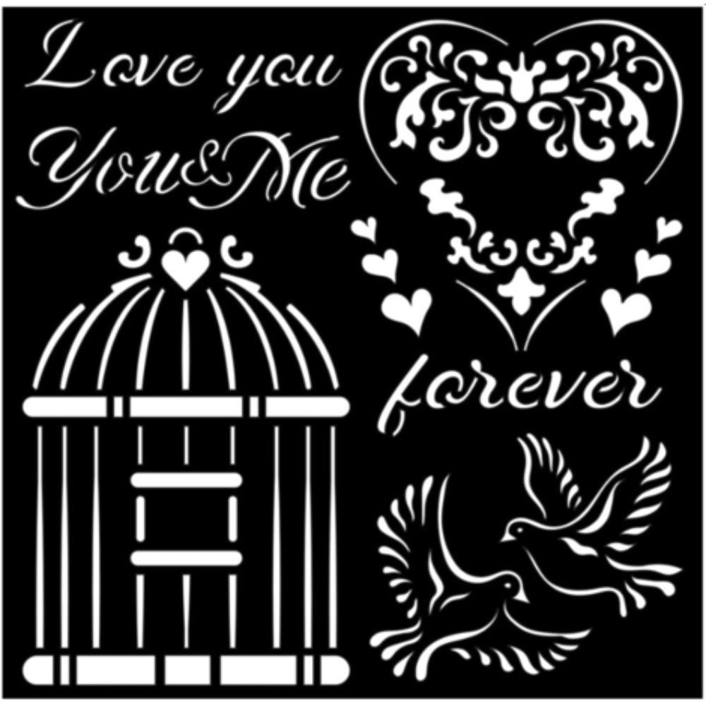 Stamperia Thick stencil cm 18X18 - You and me Love me
