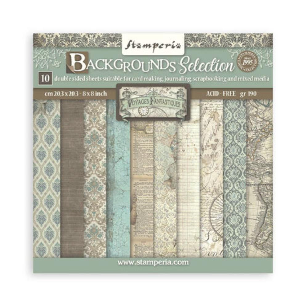 Stamperia Scrapbooking Small Pad 10 sheets cm 20,3X20,3 (8"X8") Backgrounds Selection - Voyages Fantastiques