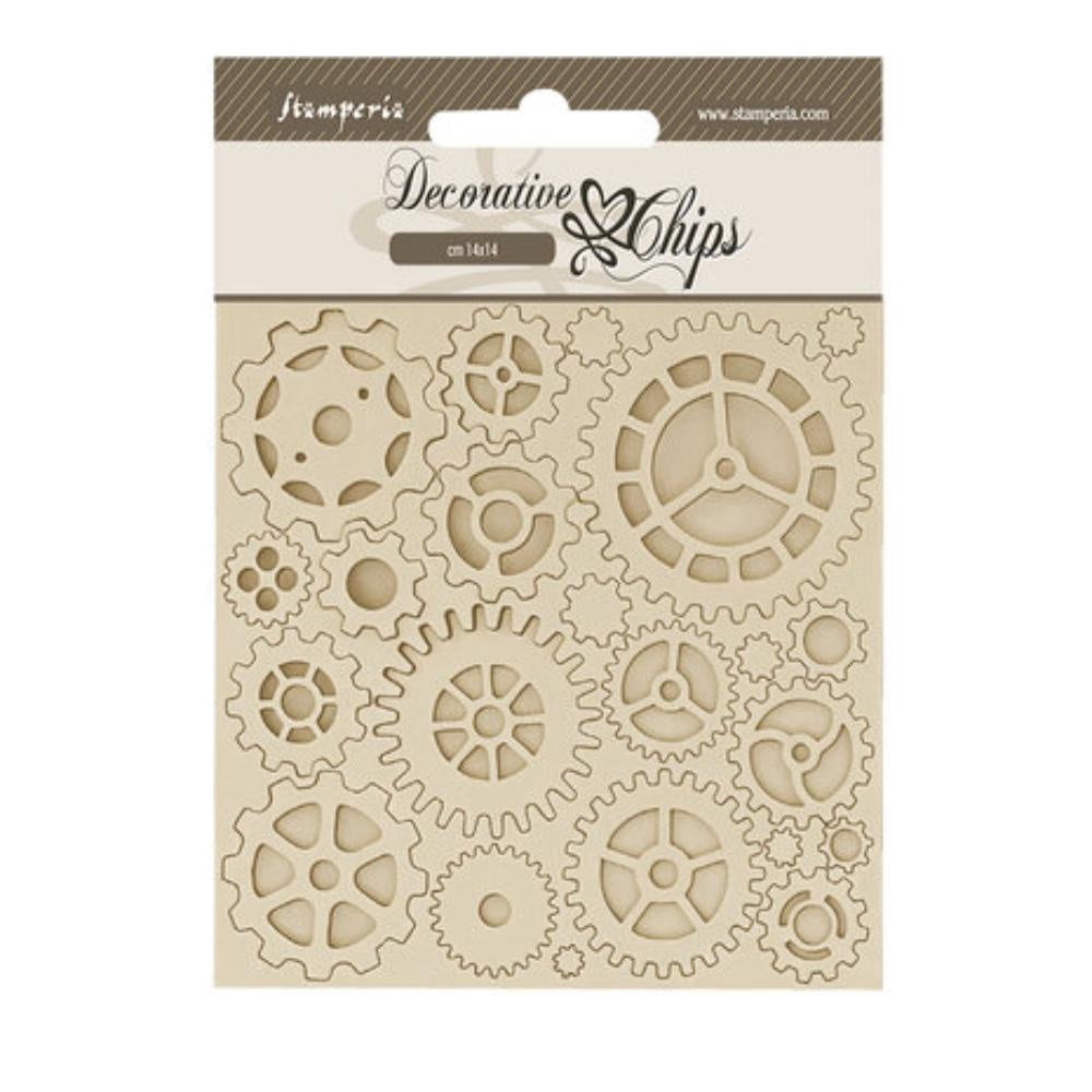 Stamperia Decorative chips cm 14x14 - Voyages Fantastiques gears