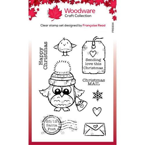 Woodware Clear Singles Owl Christmas Mail 4 in x 6 in Stamp