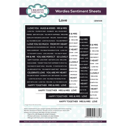 Creative Expressions Wordies Sentiment Sheets 6x8 Inch Love (4pcs) (CEW006)
