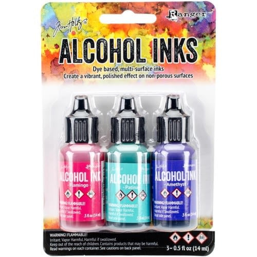 Tim Holtz Alcohol Ink .5oz 3/Pkg Beach Deco-Flamingo/Patina/Amethyst