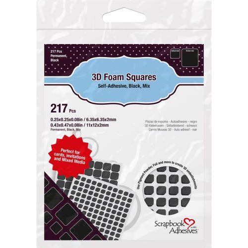 Scrapbook Adhesives 3D Foam Squares Variety Pack 217/PkgBlack (63) .5"X.5", (154) .25"X.25"