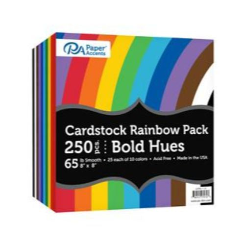 Paper Accents Cardstock Variety Pack 8x8" Rainbow 65lb Bold Hues 250pc *POSTAGE AS PER ACTUALS