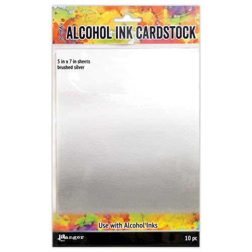 Tim Holtz Alcohol Ink Cardstock 5"X7" 10/Pkg Brushed Silver