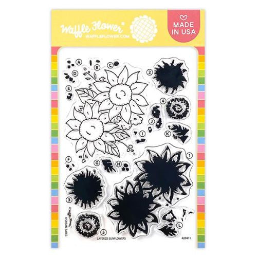 Waffle Flower Crafts Clear Stamp Layered Sunflowers Stamp Set