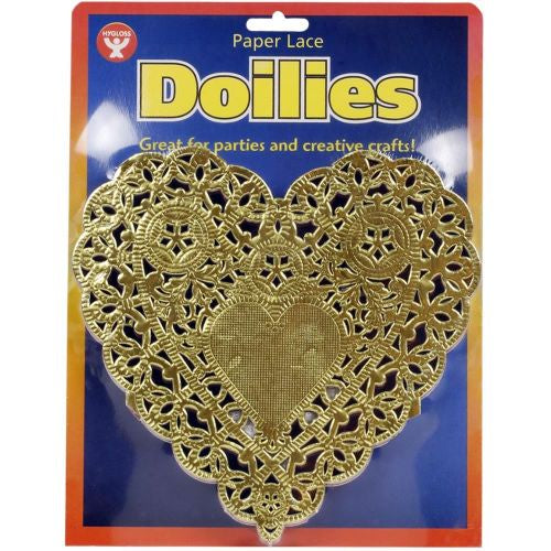 Hygloss Heart Shaped Doilies 6" 100/Pkg 18-Gold, 18-Silver, 32-White, 32-Red