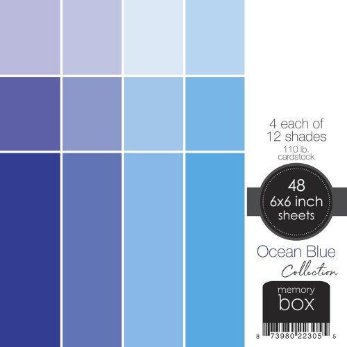 Memory Box 110lb Solid Cardstock 6"X6" 48/Pkg Ocean Blue, 12 Shades/4 Each