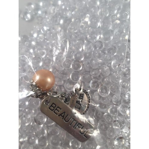 Auzz Trinklets Pearl Charms Peach with words Beautiful / I Am
