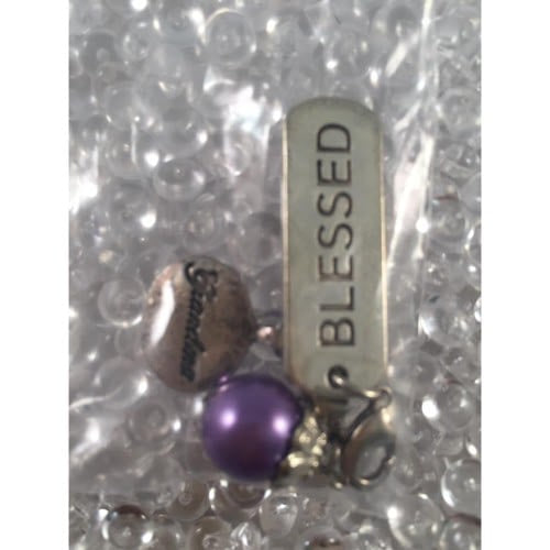 Auzz Trinklets Pearl Charms Purple with words Blessed / Grandma