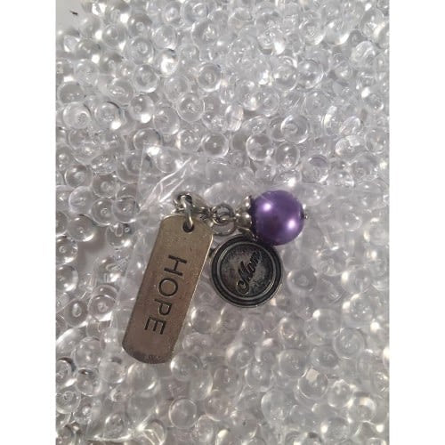 Auzz Trinklets Pearl Charms Dark Purple with words Hope/Mom