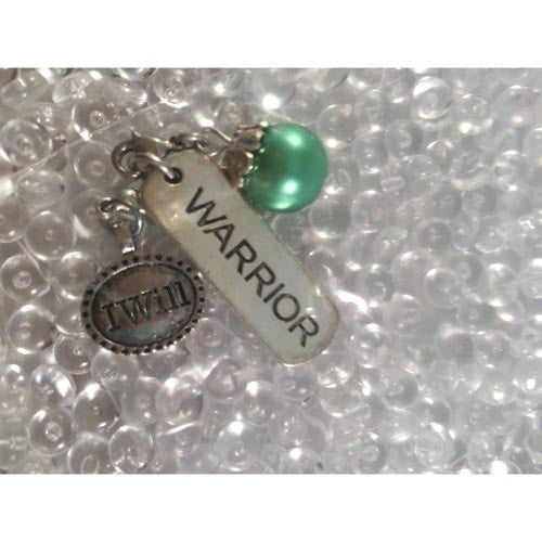 Auzz Trinklets Pearl Charms Light Green with words Warrior / I will