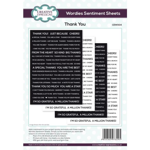 Creative Expressions Wordies Sentiment Sheets 6"X8" 4/Pkg Thank You