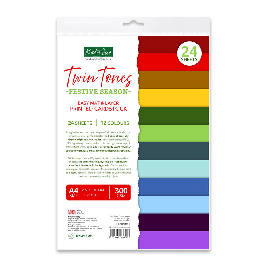 Katy Sue Designs Twin Tones: Festive Season Printed Mat & Layer Cardstock, 24 Sheets