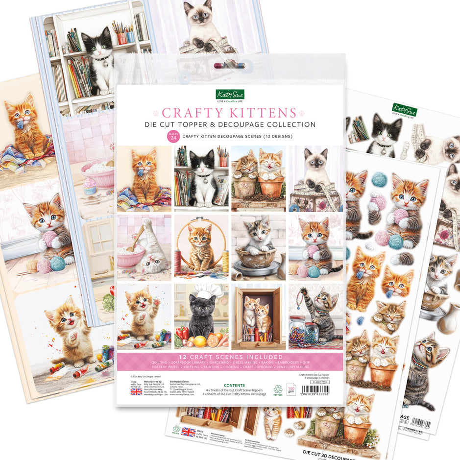 Katy Sue Designs Crafty Kittens Die Cut Topper & Decoupage Collection