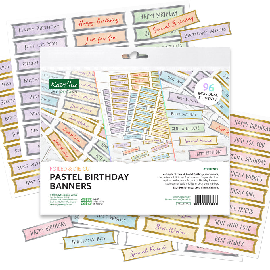 Katy Sue Foiled Pastel Birthday Banners Selection, Pack of 4