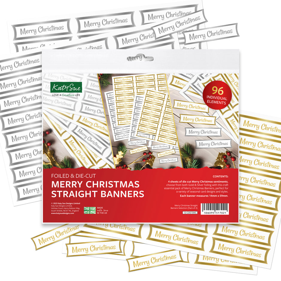 Katy Sue Foiled Merry Christmas Straight Banners Selection, Pack of 4