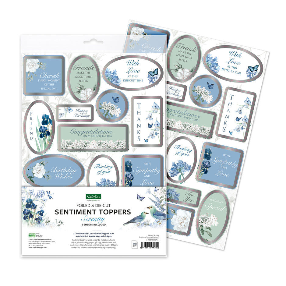 Katy Sue Serenity Foiled Sentiment Toppers, 2 sheets