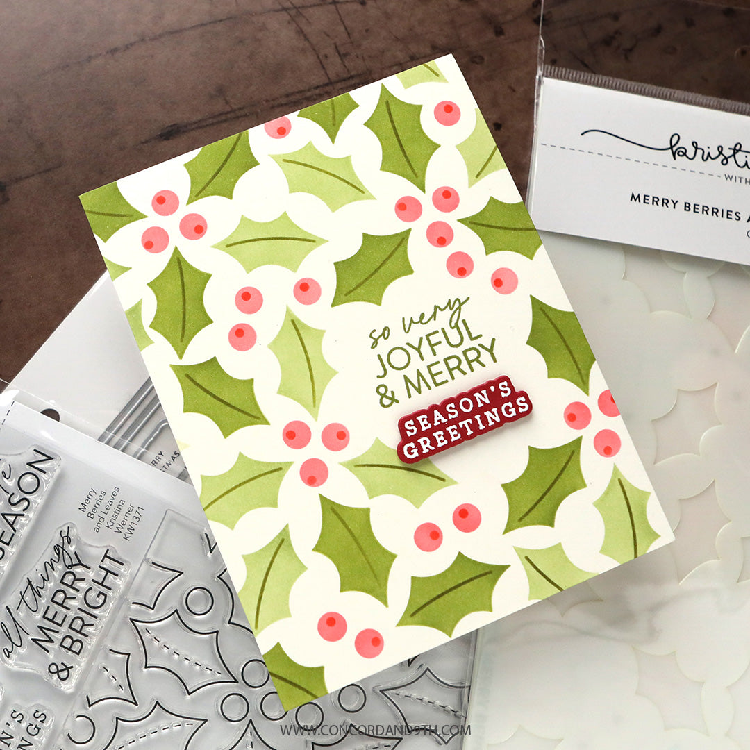 Concord & 9th KW Merry Berries and Leaves Stamps (6 x 8), Die & stencil Bundle