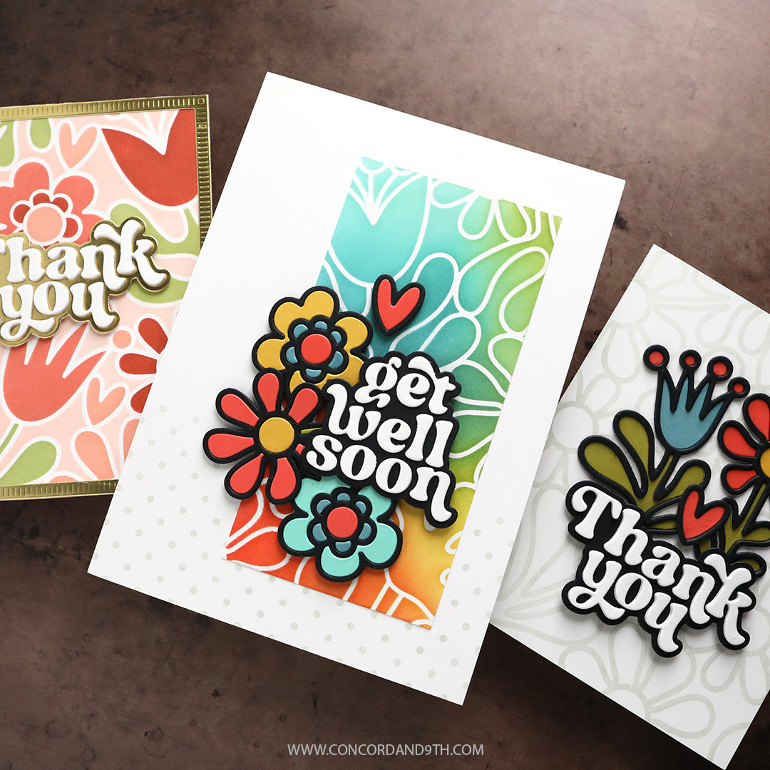 Concord & 9th KW Retro Flowers Stencil Pack (6 qty; 6 x 9)