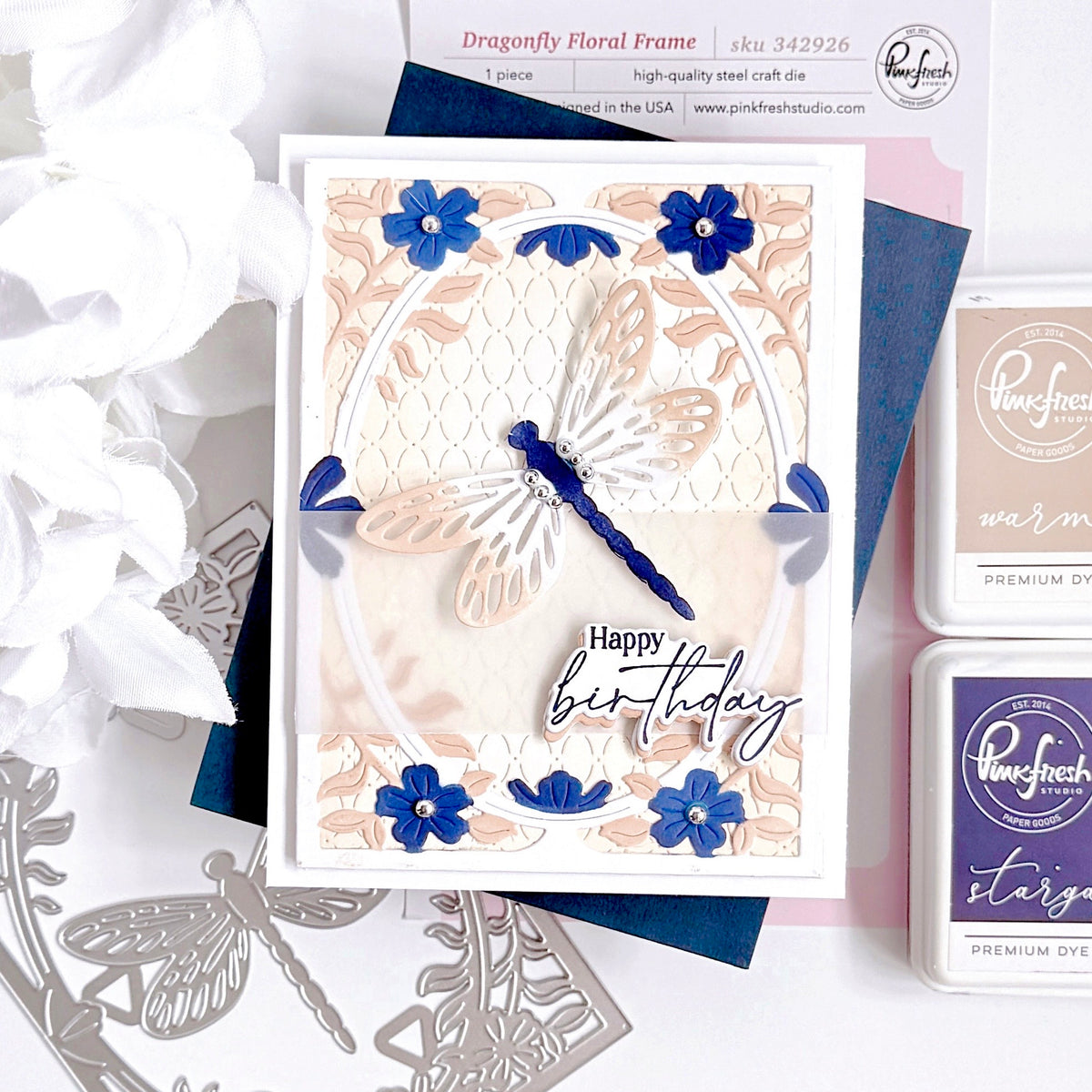 Pinkfresh Studio Dragonfly Floral Frame Coverplate Die & Stencil Bundle
