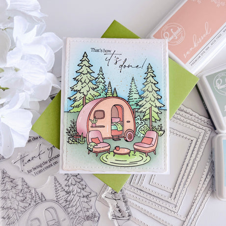 Pinkfresh Studio Retro Camp Days Stamp/ Die/ Stencil Bundle