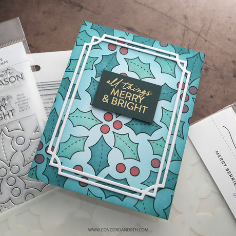 Concord & 9th KW Merry Berries and Leaves Stamps (6 x 8), Die & stencil Bundle