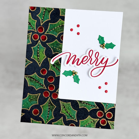 Concord & 9th KW Merry Berries and Leaves Stamps (6 x 8), Die & stencil Bundle