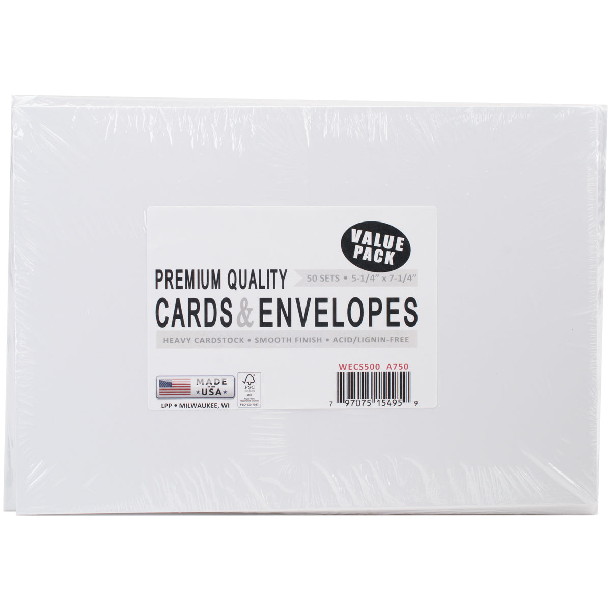 Leader A7 Greeting Cards W/Envelopes (5.25"X7.25") 50/Pkg White