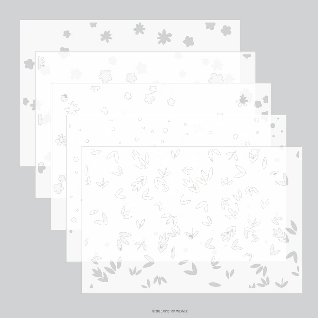 Concord & 9th KW Bitsy Blooms Stencil Pack (5 qty; 6 x 9)