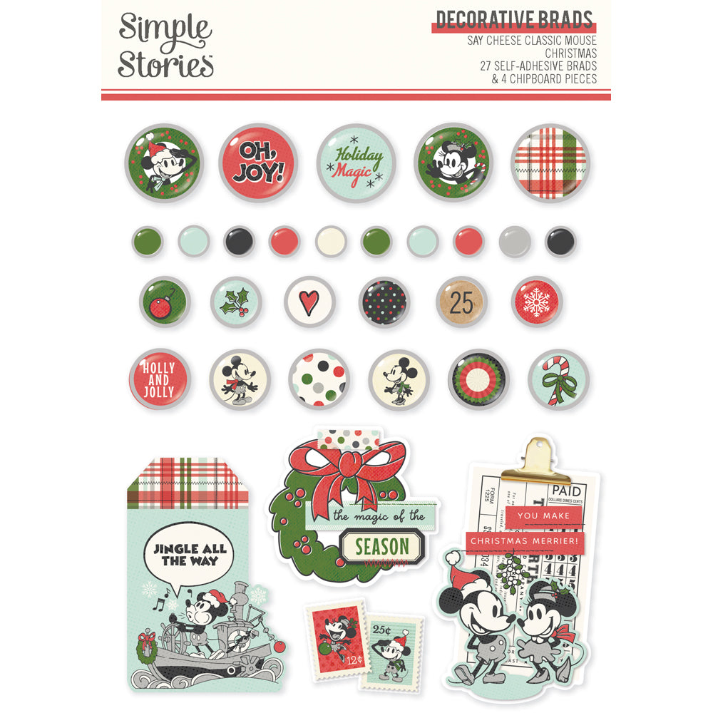 Simple Stories Say Cheese Classic Mouse Christmas - Decorative Brads