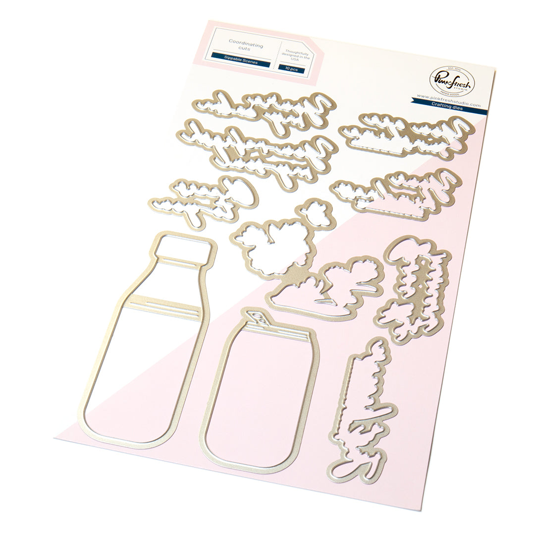 Pinkfresh Studio Sippable Scenes stamp/ Stencil / Die Bundle