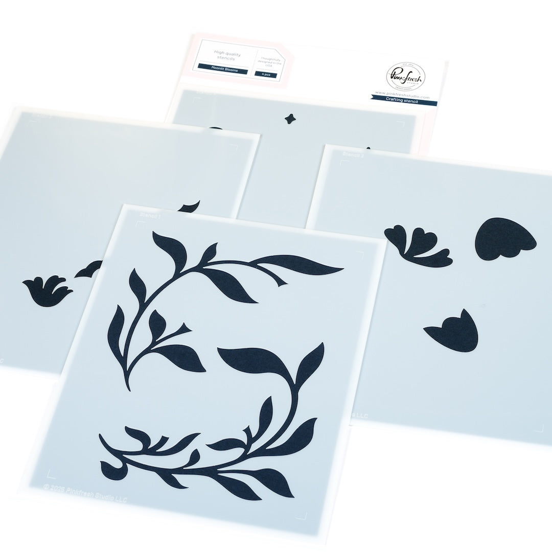 Pinkfresh Studio Moonlit Blooms cling stamp/Die/Stencil Bundle
