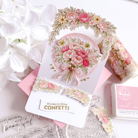 Pinkfresh Studio Celebrate in Blooms stamp, Die, Stencil and Washi Bundle